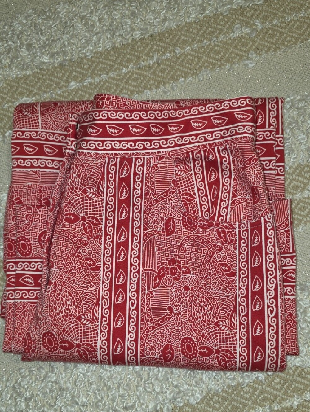 Printed Wide-Leg Cotton Pants in Pinky Red White Floral Paisley Medium (S) - Picture 12 of 12